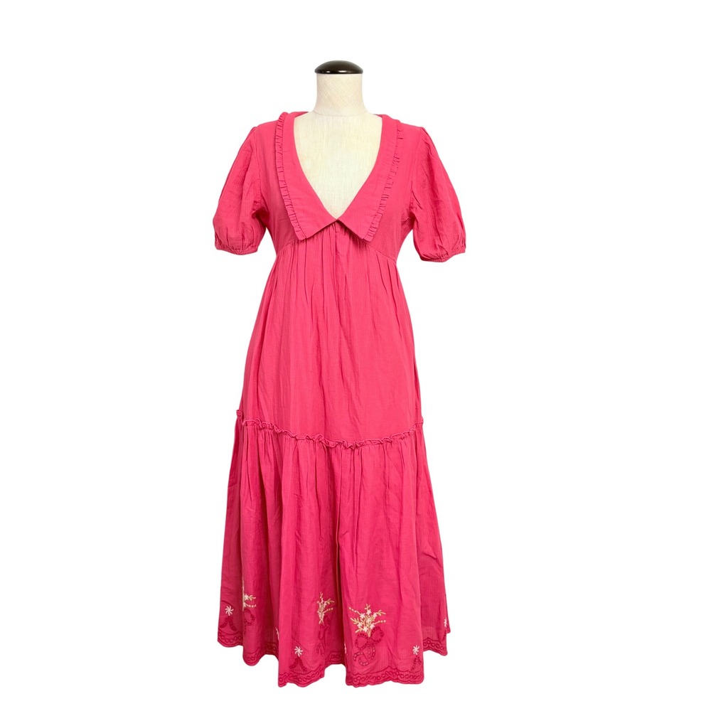 Kimchi Blue Urban Outfitters Red Pink Embroidered Open Back Midi Dress XS NWT